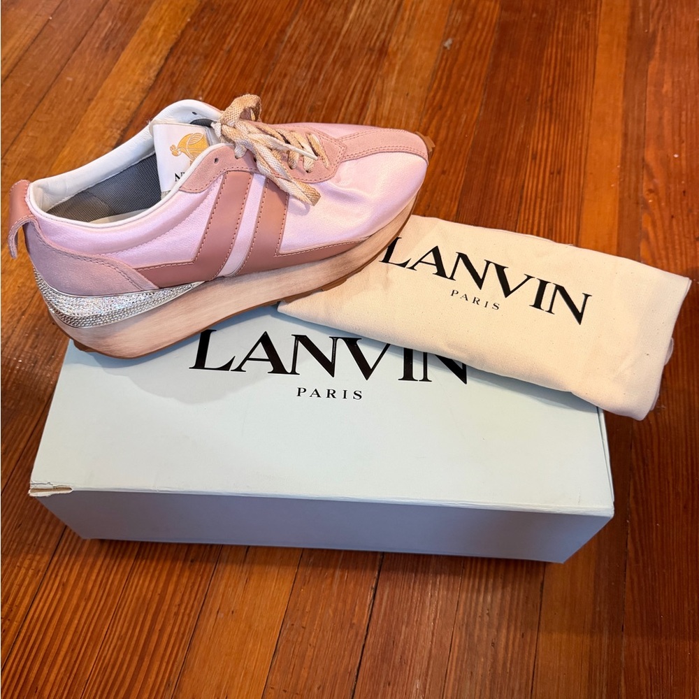Authentic New Lanvin Bumper Crystallized Women's Pink and Silver Sneakers sz 41